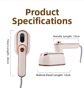 Detailed size specifications of the handheld portable steam iron in pearl white and rose gold