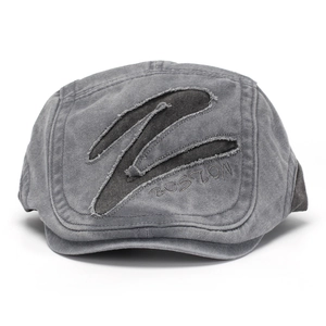 Vintage washed distressed men's flat cap with Boston embroidery and patchwork design