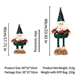 Adjustable Christmas gnome doll with telescopic legs extending from 45cm to 60cm height