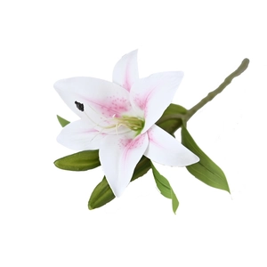 Realistic 3-head white lily artificial flower branch for home and wedding decoration
