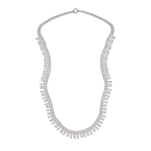 Luxurious multi-layer silver fringe necklace featuring brilliant white cubic zirconia stones