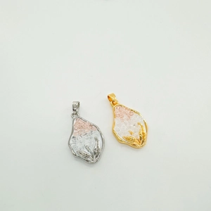 18k gold plated heart leaf pendants with pink crystals for DIY jewelry making