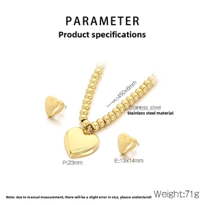 Detailed parameter guide for the gold stainless steel heart necklace and earring jewelry set