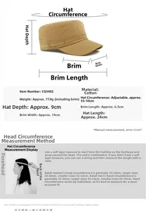 Guía de tallas de gorra militar de algodón con circunferencia ajustable de 55-59cm