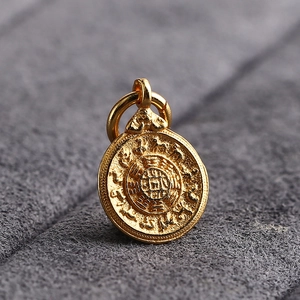 S925 silver gold-plated round pendant with engraved Ba Gua and zodiac patterns