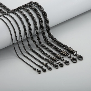 Black titanium steel twist rope chain necklace for men and women in various thicknesses