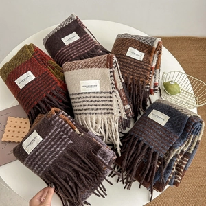 Winter Scarf Thickened Polyester Knit Retro Plaid Checked Pattern With Tassels Warm Cozy Soft British Style Women Men