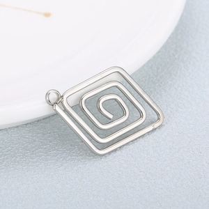 Polished silver stainless steel square spiral charm pendant for DIY jewelry making