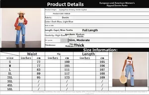 Detaillierte Größentabelle für weite Destroyed-Jeans mit Taillen- und Hüftmaßen