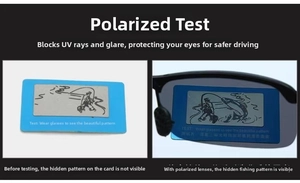 Polarized lens function test showing the contrast effect with a specialized testing card