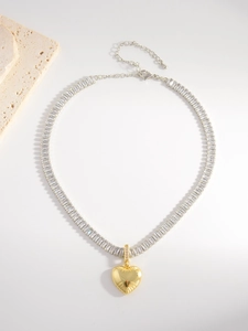 French vintage gold heart necklace with square cut white zircon chain for women