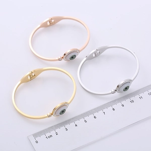 Three-color stainless steel evil eye bracelets with green stone and cubic zirconia inlay