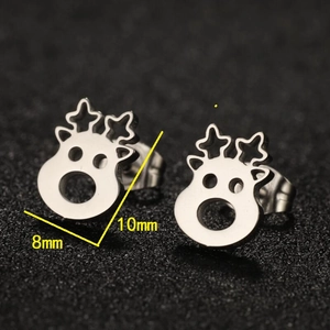 Minimalist silver reindeer stud earrings with hollow design for women and Christmas fashion