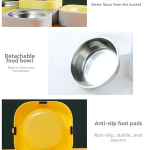 Detail view of the detachable stainless steel pet bowls and anti-slip rubber pads