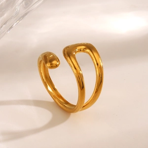 Minimalist gold hollow geometric adjustable stainless steel ring with polished finish