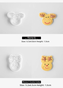 Detail of deer-shaped cookie cutters showing reindeer patterns for Christmas baking