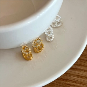 925 silver stud earrings with H-link anchor chain design and white zircon inlays