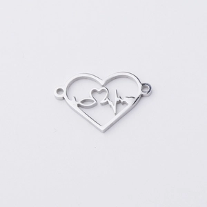 Minimalist silver heartbeat hollow heart pendant in titanium steel for DIY jewelry making