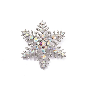 Elegant silver snowflake brooch with sparkling AB rhinestones for women holiday fashion