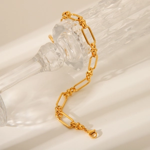 Polished 18K gold plated stainless steel wide link chain bracelet with lobster clasp