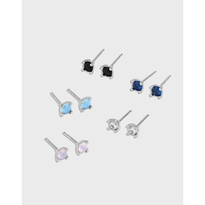 Minimalist 925 Sterling Silver Geometric Stud Earrings For Women Tiny Rhinestone Inlaid Fashion Small Ear Jewelry Ins Style Gift