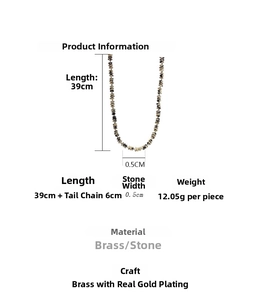 Detail view of cow pattern beaded necklace with 39cm length and 6cm extender chain
