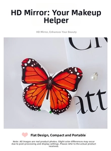 Close-up of portable butterfly-shaped pocket mirror with elegant pattern and slim design