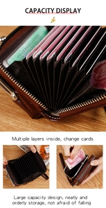 Brown PU leather coin purse detail featuring large capacity accordion card slots