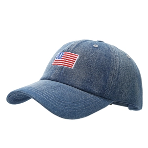 Classic American flag embroidery navy denim baseball cap with vintage soft top for unisex