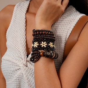 Multi-layer Wood Bead Bracelet Bohemian Ethnic Coconut Shell Handmade Retro Wrist Accessory