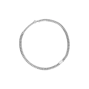 Classic silver titanium steel Cuban link chain necklace with a small rectangular pendant