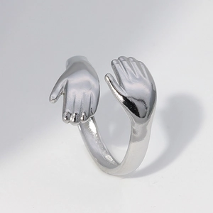 Minimalist silver hug hand stainless steel open ring with adjustable band design