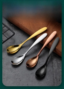 Detail view of 304 stainless steel spoons in gold, silver, black, and rose gold finishes