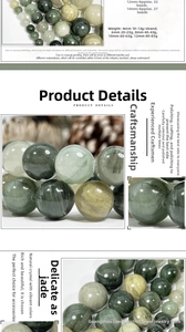 Macro detail of natural green grass stone beads showing stone texture and sizing details