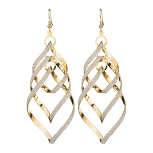 Fashionable gold layered spiral leaf drop earrings with matte and glitter textured finish