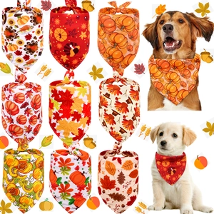 Bandanas pour Chiens de Thanksgiving Automne Citrouille Dindon Feuille d'Érable Polyester Écharpe Triangle pour Animaux Chiens Chats Accessoires Décoratifs Fête