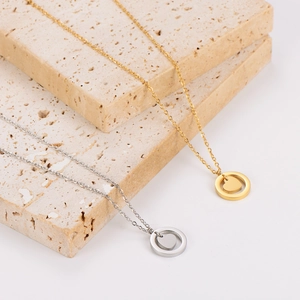 Minimalist stainless steel necklaces with heart circle pendants in gold and silver