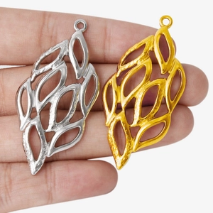 Pair of hollow leaf pendants in gold and silver finish for DIY necklace making