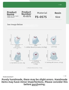 Detailed size chart for mini luminous resin Halloween ghosts with precise measurements