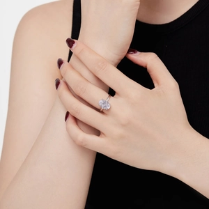 Detail of S925 silver ring featuring a large oval-cut zircon in a classic four-prong setting