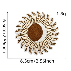 Bohemian sun and moon embroidered patch with dimensions 6.5cm x 6.5cm for iron-on application