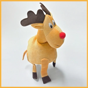 Plush Christmas reindeer hat featuring soft brown antlers and a bright red nose decor