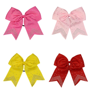Grosgrain ribbon hair bows with rhinestones in rose pink, light pink, yellow and red