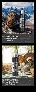 316 stainless steel vacuum flask detail with portable rope and silver metal cup lid