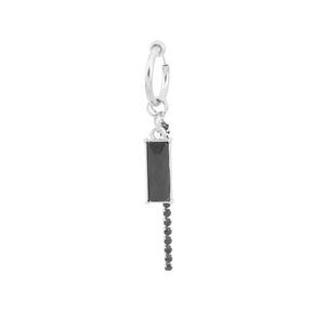 Silver long tassel earrings with black rectangle gemstones and hip hop punk chain style
