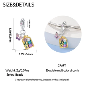 Detailed dimensions and craft of the artistic oil painting bead with multi-color zirconia