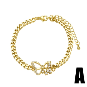Gold Cuban link bracelet featuring a CZ crystal butterfly pendant with a lobster clasp