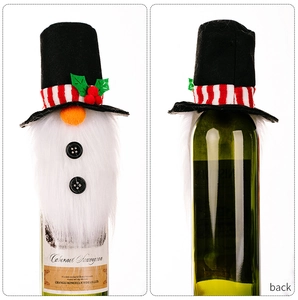 Front and back detail of Christmas gnome wine bottle cover with long beard and tall hat