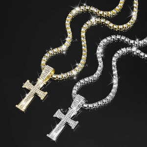 Hip Hop Cross Pendant Necklace Zinc Alloy Rhinestone Zircon Iced Out Luxury Bling Religious Jewelry Unisex