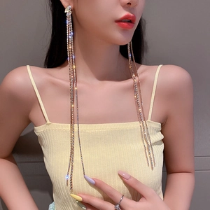 Long Tassel Rhinestone Dangle Earrings With 925 Sterling Silver Earring Post Alloy Gold Tassel Drop Earrings For Party Women Jewelry